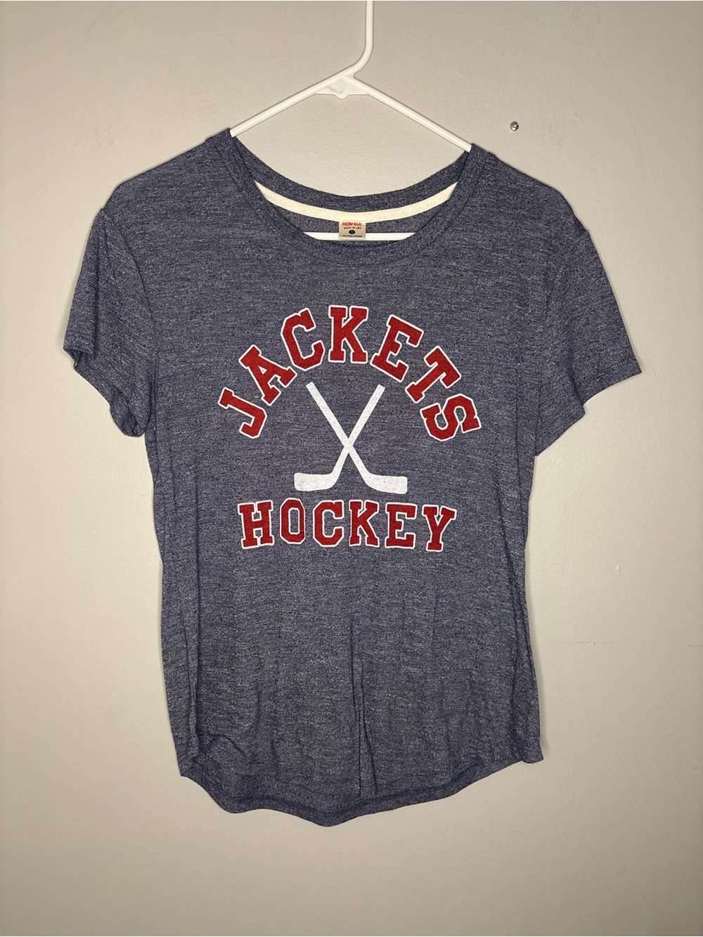 HOMAGE Navy Short-Sleeve 'Jackets Hockey' Graphic Tee with Red Accents small